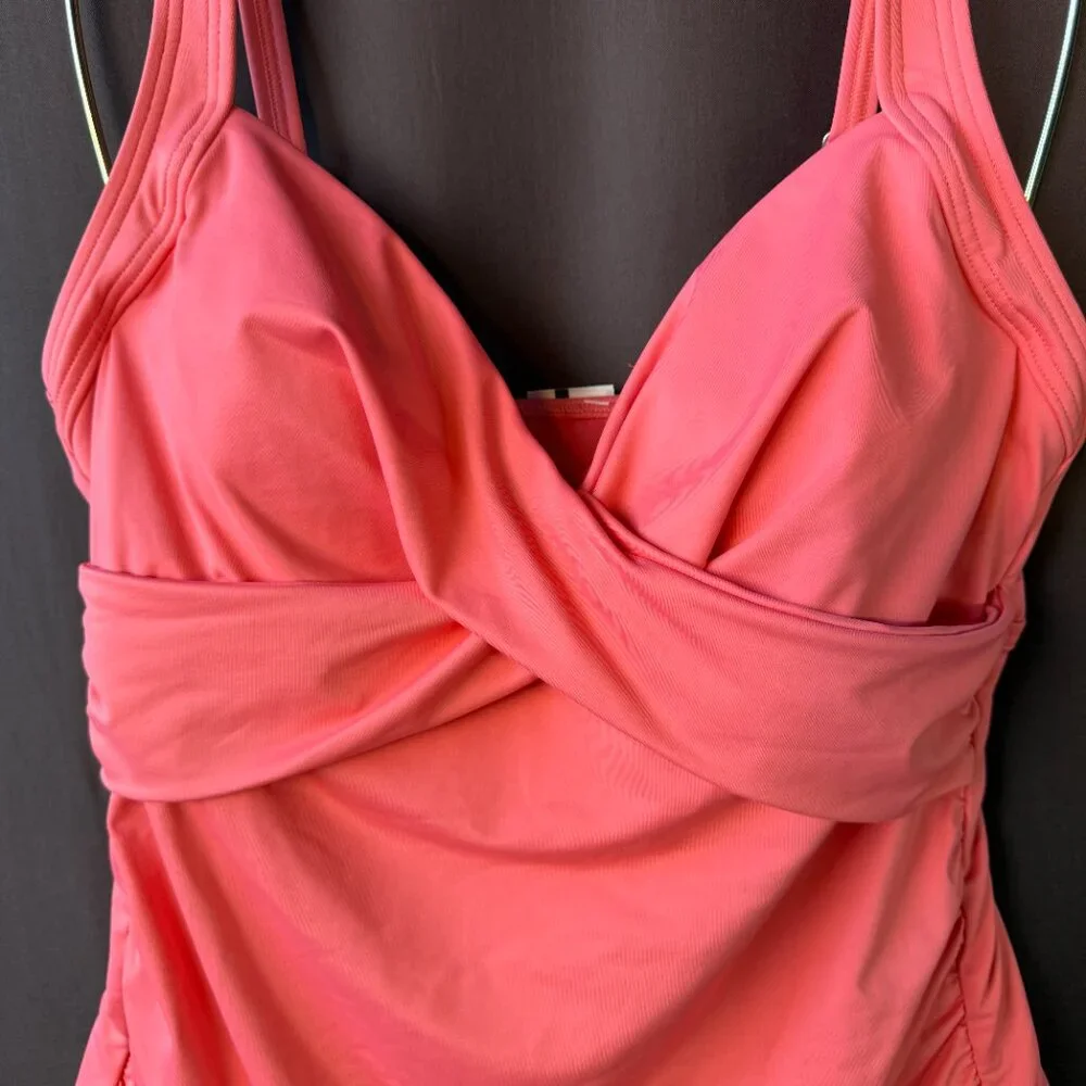 Lands End Women's 4, 2-8 LONG‎ Swim Top V-Neck Wrap Underwire Tankini Swimsuit T